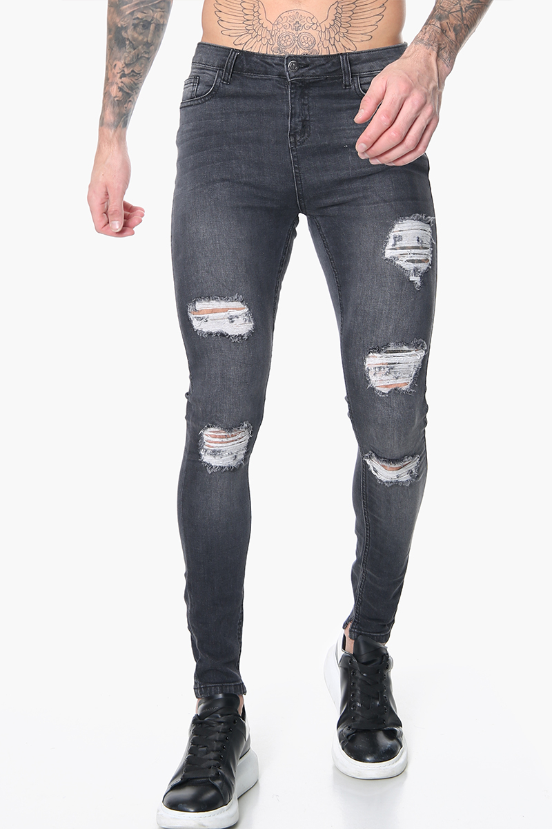 FASHIONi Ripped Charcoal Skinny Jeans