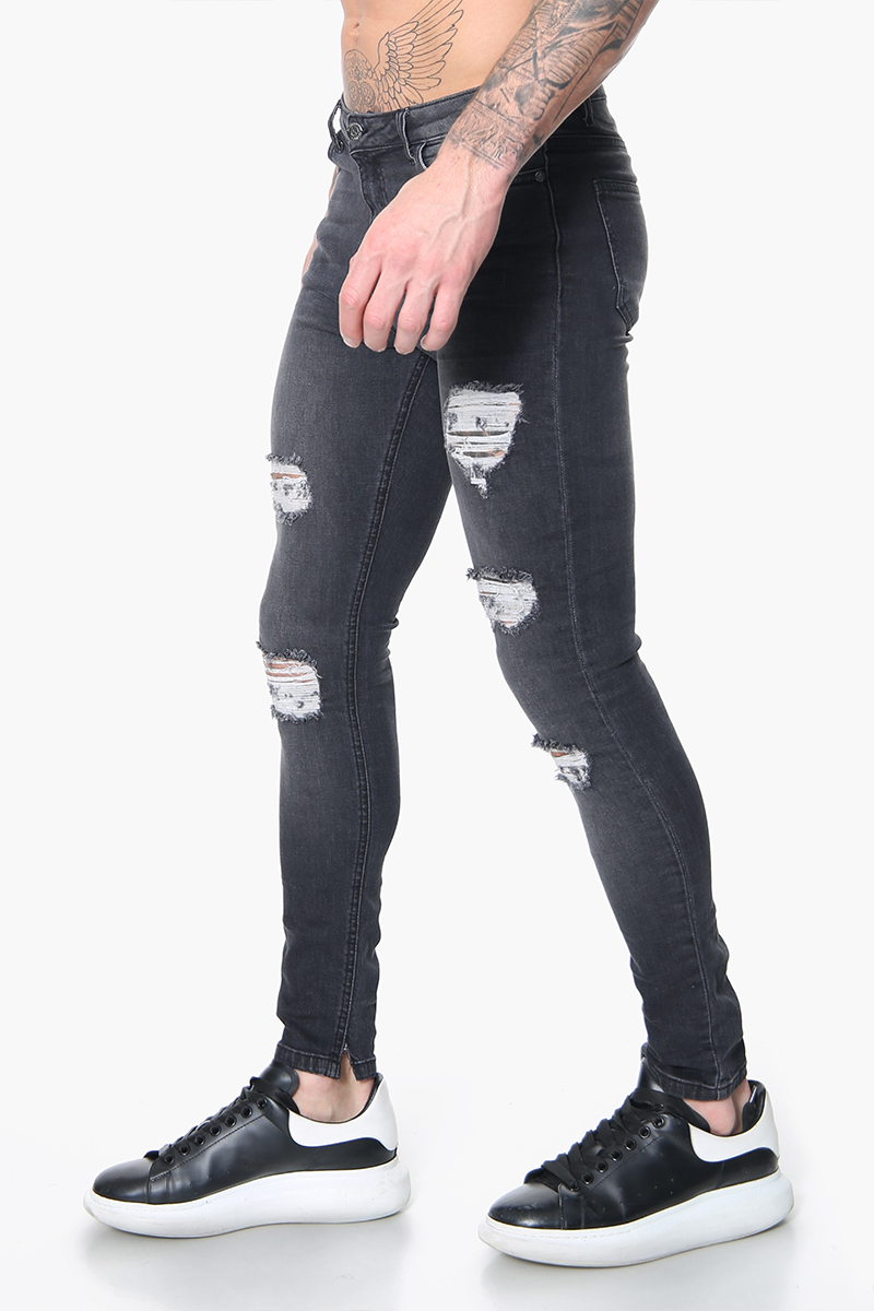 FASHIONi Ripped Charcoal Skinny Jeans - Image 2