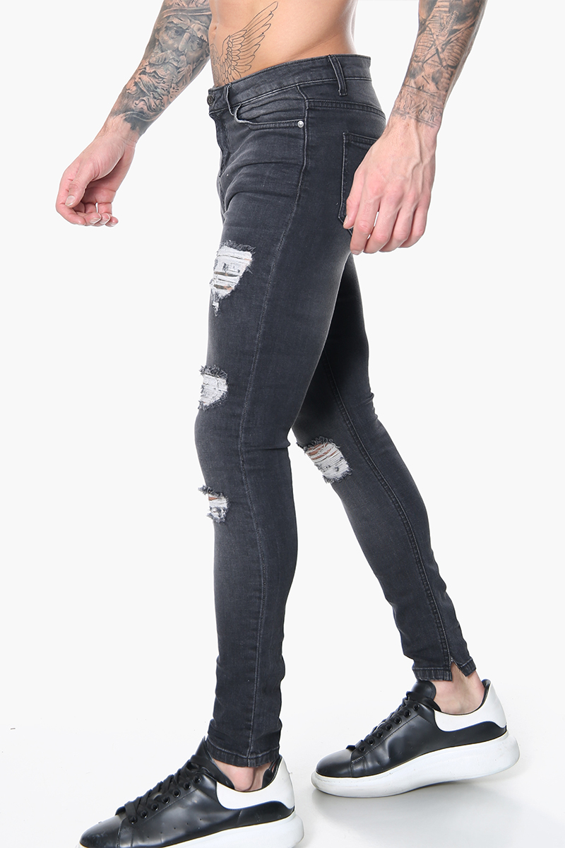 FASHIONi Ripped Charcoal Skinny Jeans - Image 4