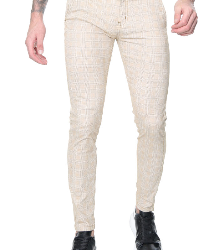 FASHIONi Slim Check Chino – Camel Grid